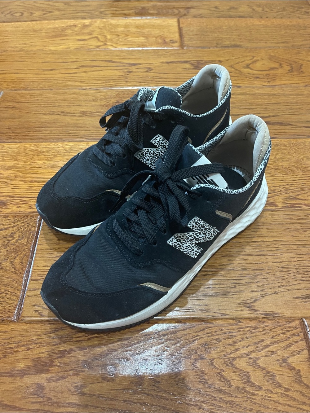 New Balance Black Sneakers with Leopard Print 'N' Accent